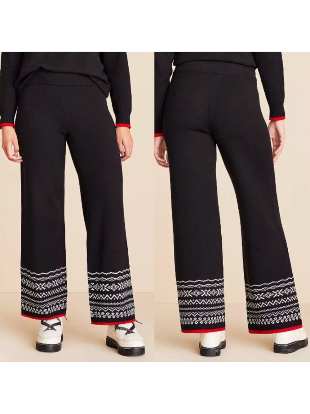 LOFT Lou & Grey Fair isle Wide Leg Pants NWT in Black XS